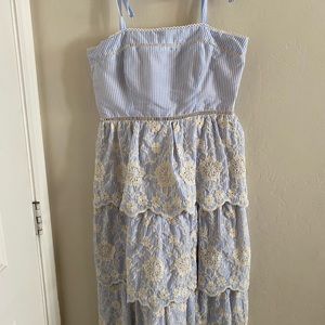 Light blue and cream midi dress